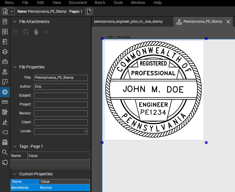 Bluebeam Stamp Example