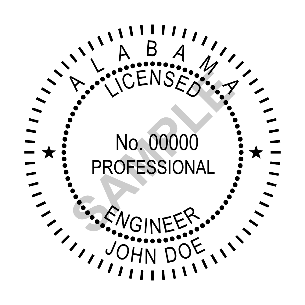Alabama PE seal example — an approved Alabama Engineer seal design, shown as a watermarked sample