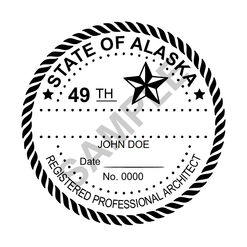 An approved Alaska Architect seal design, shown as a watermarked example