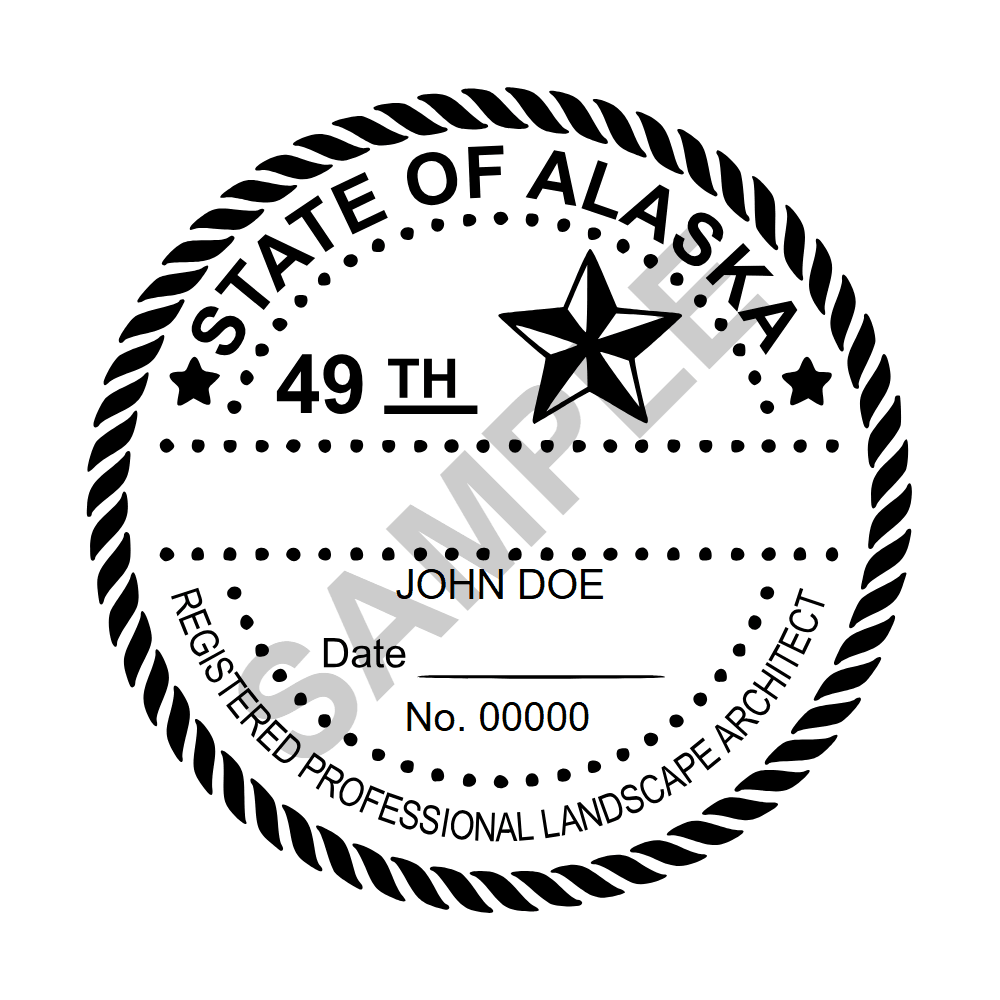An approved Alaska Landscape Architect seal design, shown as a watermarked example