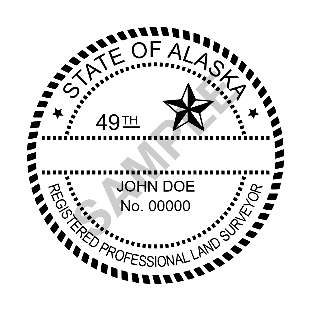An approved Alaska Land Surveyor seal design, shown as a watermarked example