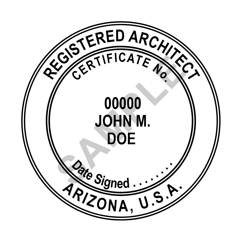 An approved Arizona Architect seal design, shown as a watermarked example