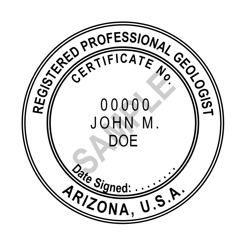 An approved Arizona Geologist seal design, shown as a watermarked example