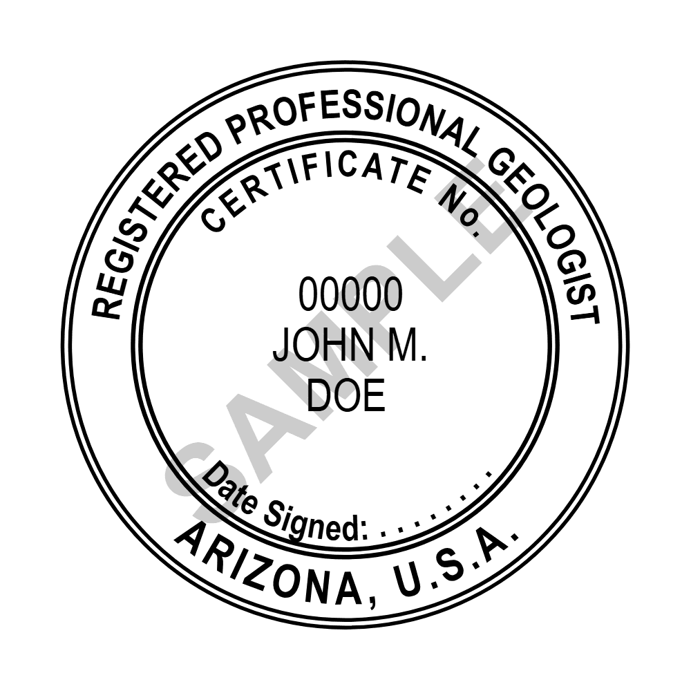 An approved Arizona Geologist seal design, shown as a watermarked example