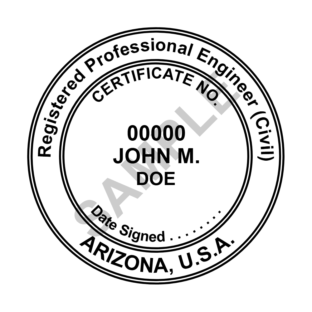 Arizona PE seal example — an approved Arizona Engineer seal design, shown as a watermarked sample