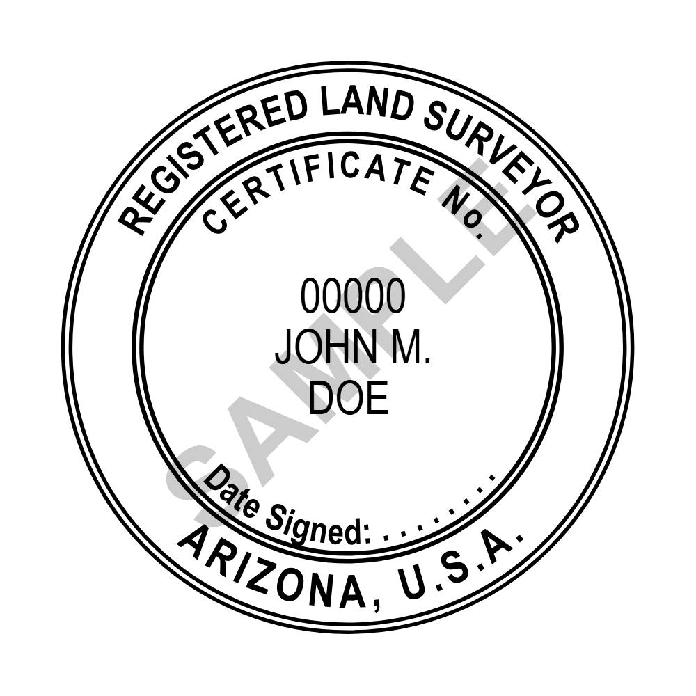 An approved Arizona Land Surveyor seal design, shown as a watermarked example