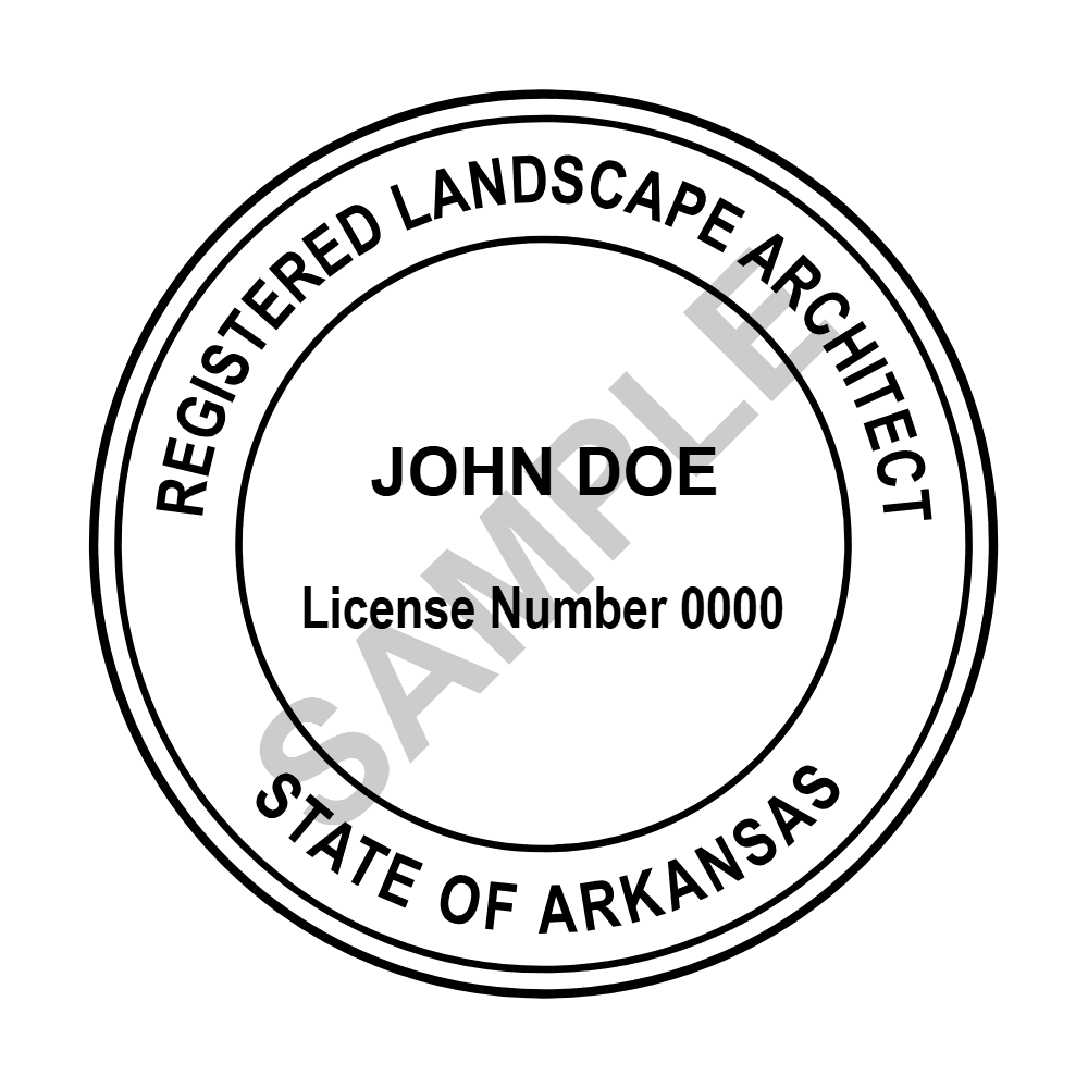 An approved Arkansas Landscape Architect seal design, shown as a watermarked example