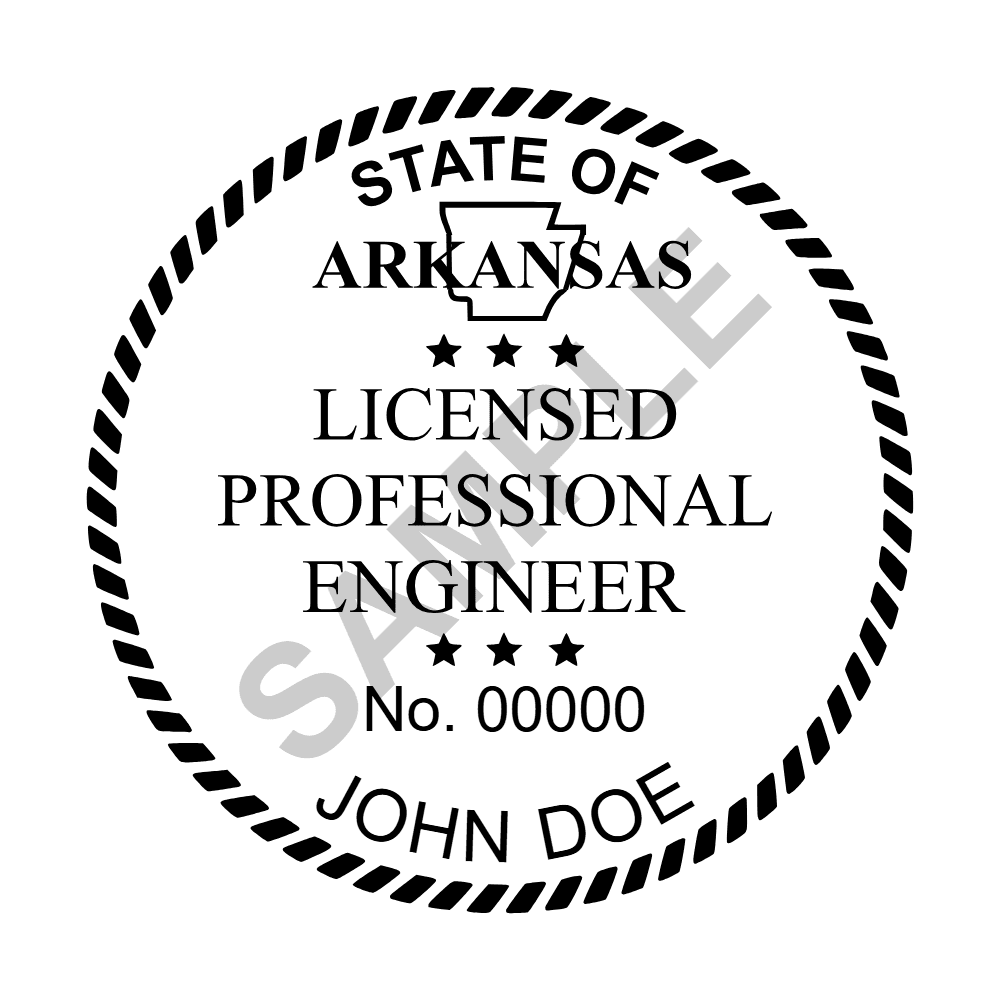 Arkansas PE seal example — an approved Arkansas Engineer seal design, shown as a watermarked sample