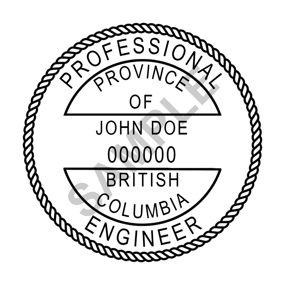 British Columbia P.Eng. seal example — an approved British Columbia Engineer seal design, shown as a watermarked sample
