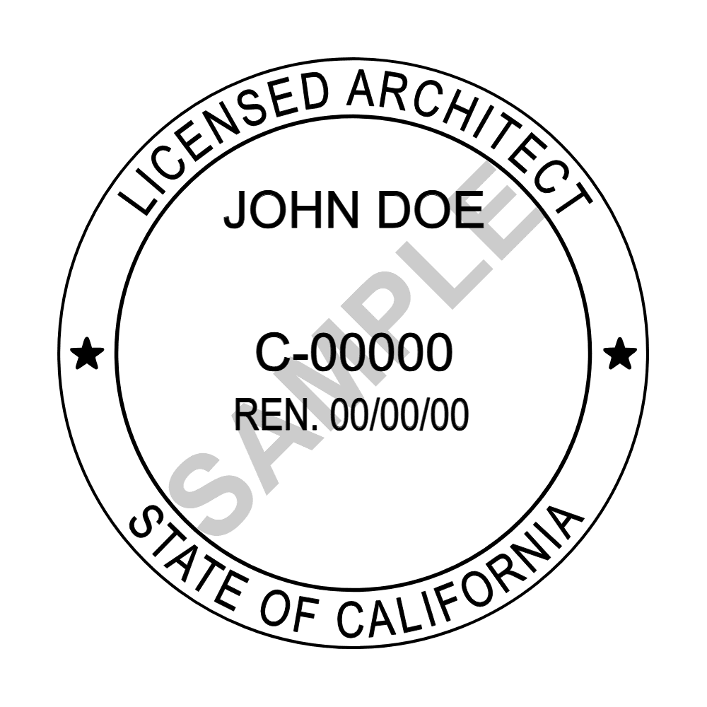 An approved California Architect seal design, shown as a watermarked example