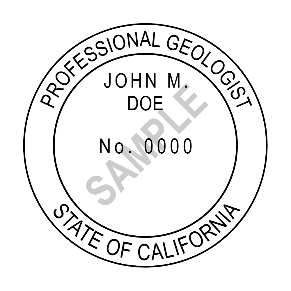 An approved California Geologist seal design, shown as a watermarked example