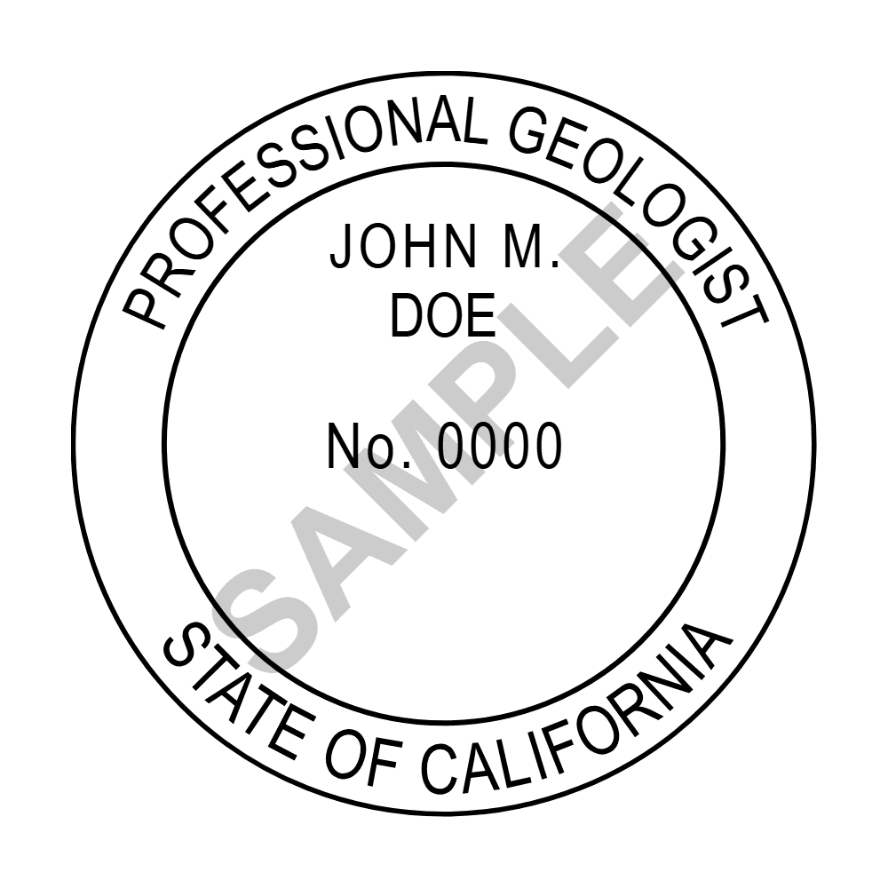 An approved California Geologist seal design, shown as a watermarked example