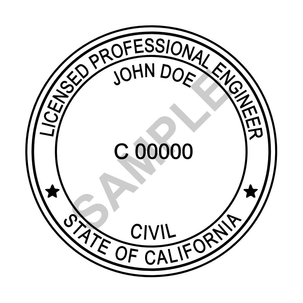 California PE seal example — an approved California Engineer seal design, shown as a watermarked sample