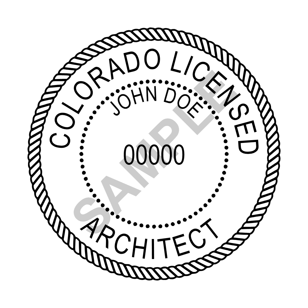 An approved Colorado Architect seal design, shown as a watermarked example
