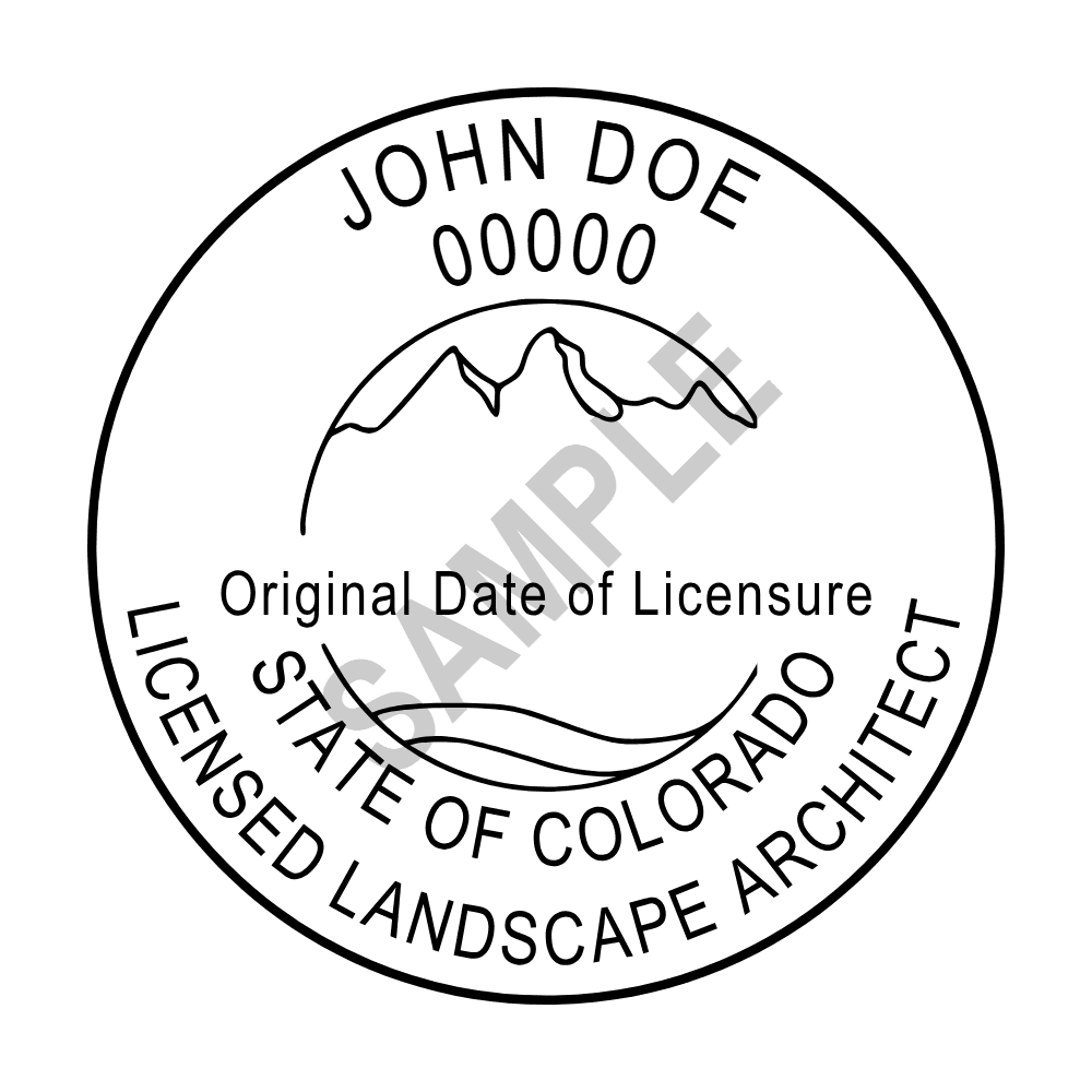 An approved Colorado Landscape Architect seal design, shown as a watermarked example