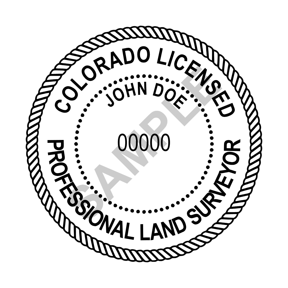 An approved Colorado Land Surveyor seal design, shown as a watermarked example