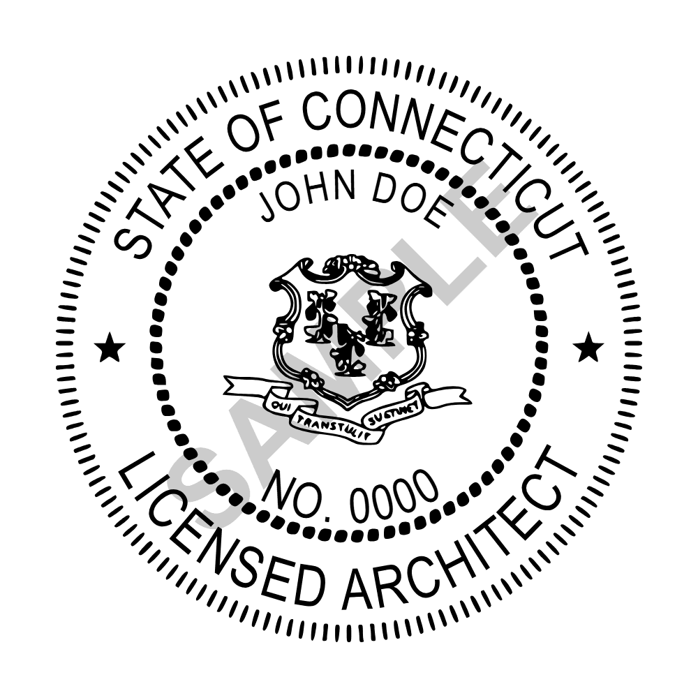 An approved Connecticut Architect seal design, shown as a watermarked example