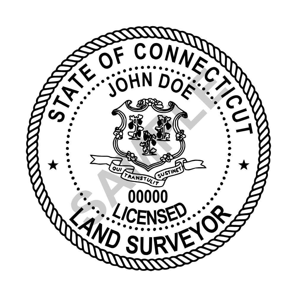An approved Connecticut Land Surveyor seal design, shown as a watermarked example