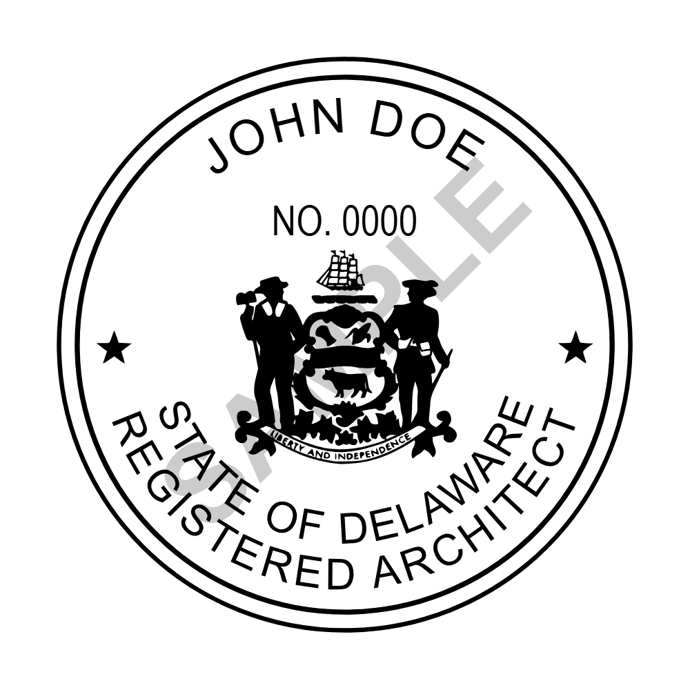 An approved Delaware Architect seal design, shown as a watermarked example