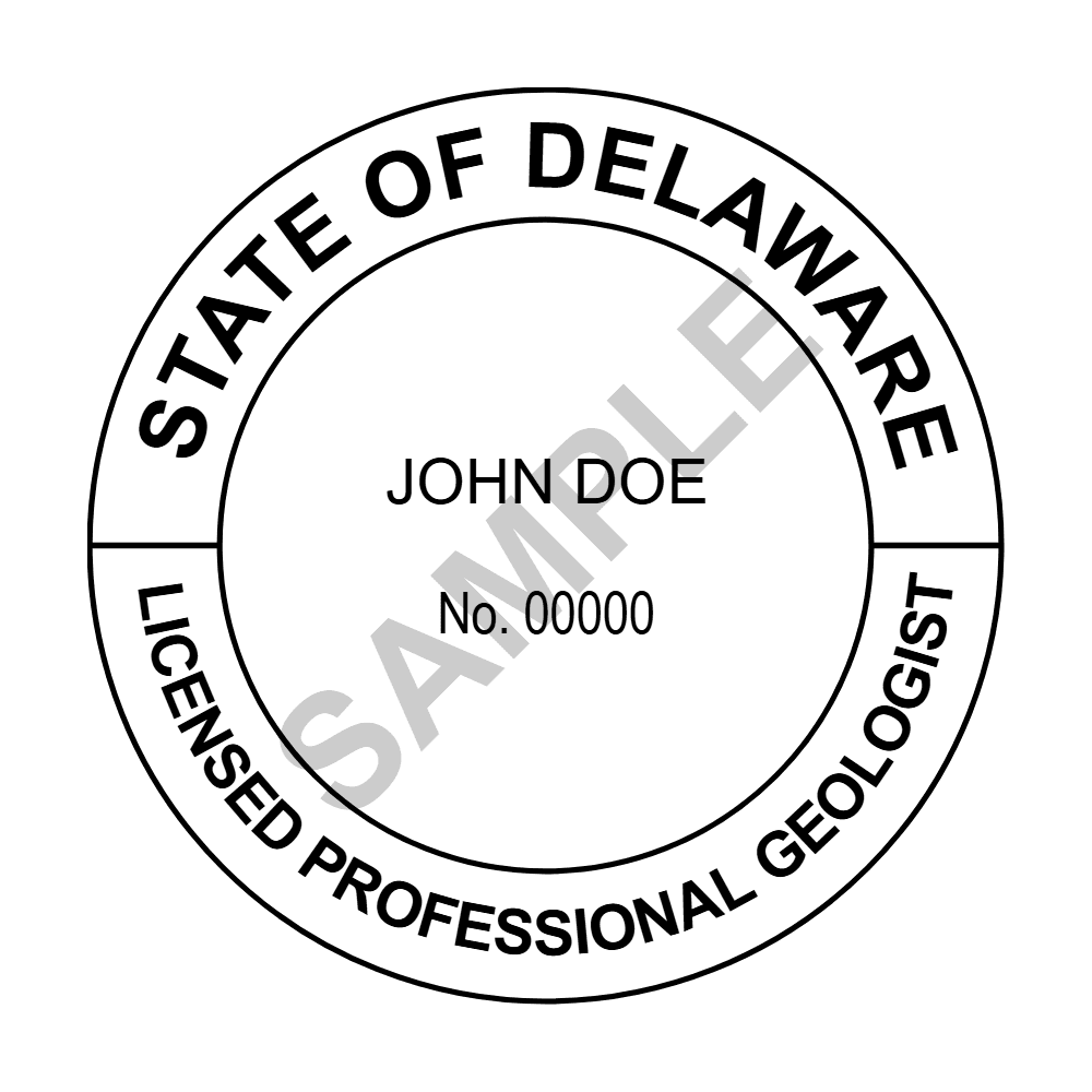 An approved Delaware Geologist seal design, shown as a watermarked example