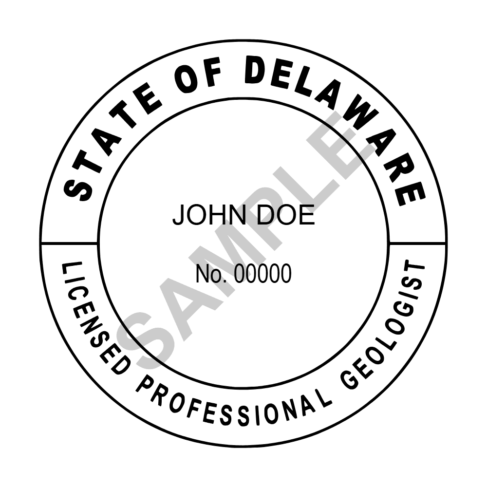 An approved Delaware Geologist seal design, shown as a watermarked example