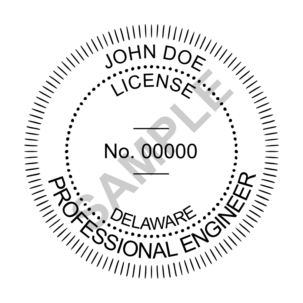 Delaware PE seal example — an approved Delaware Engineer seal design, shown as a watermarked sample