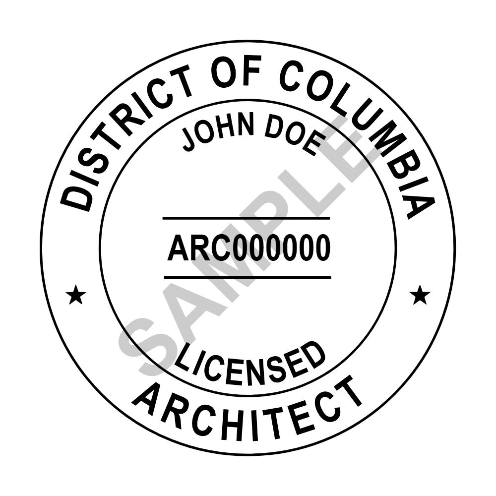An approved District of Columbia Architect seal design, shown as a watermarked example