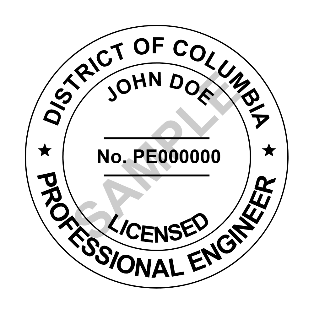 District of Columbia PE seal example — an approved District of Columbia Engineer seal design, shown as a watermarked sample