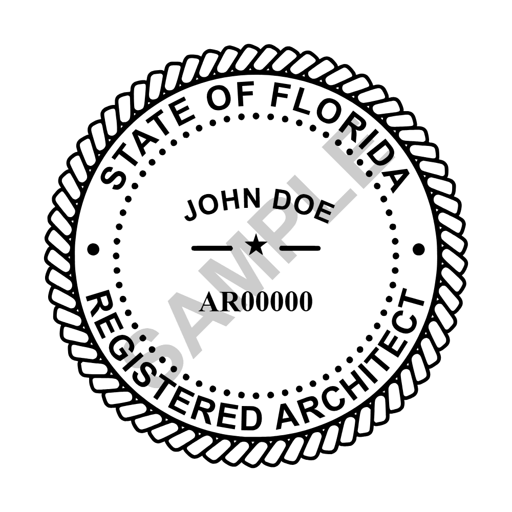 An approved Florida Architect seal design, shown as a watermarked example