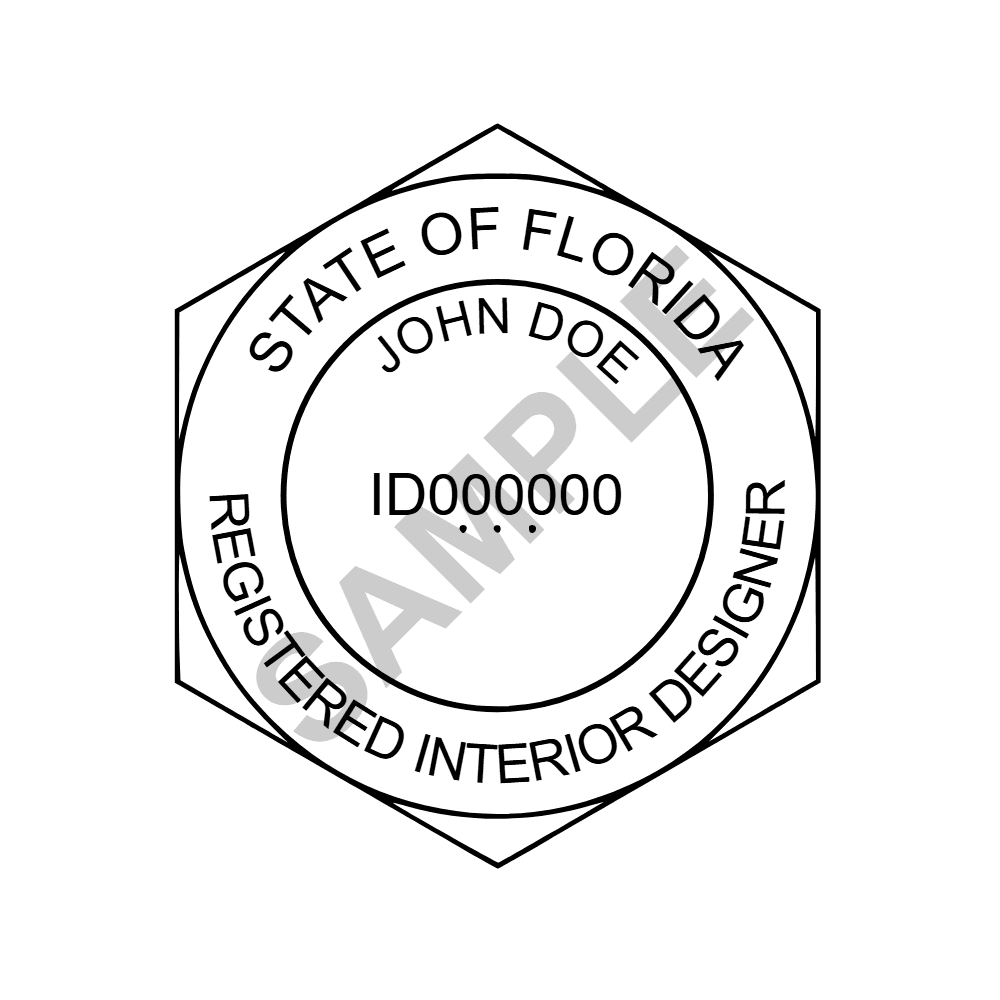 An approved Florida Interior Designer seal design, shown as a watermarked example