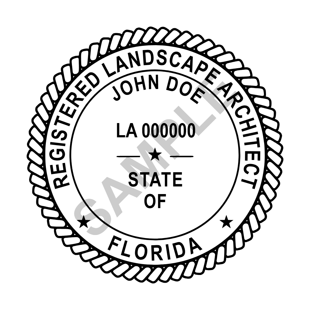 An approved Florida Landscape Architect seal design, shown as a watermarked example