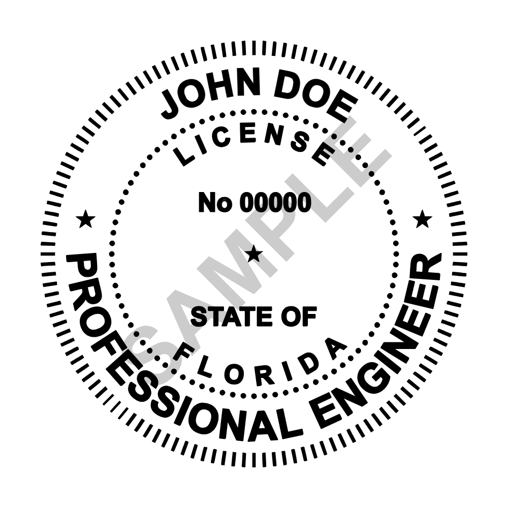Florida PE seal example — an approved Florida Engineer seal design, shown as a watermarked sample