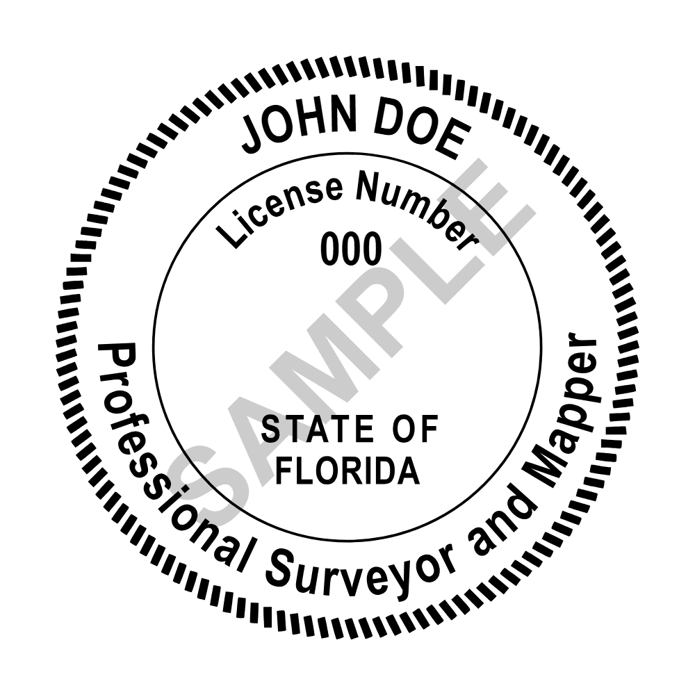 An approved Florida Land Surveyor seal design, shown as a watermarked example
