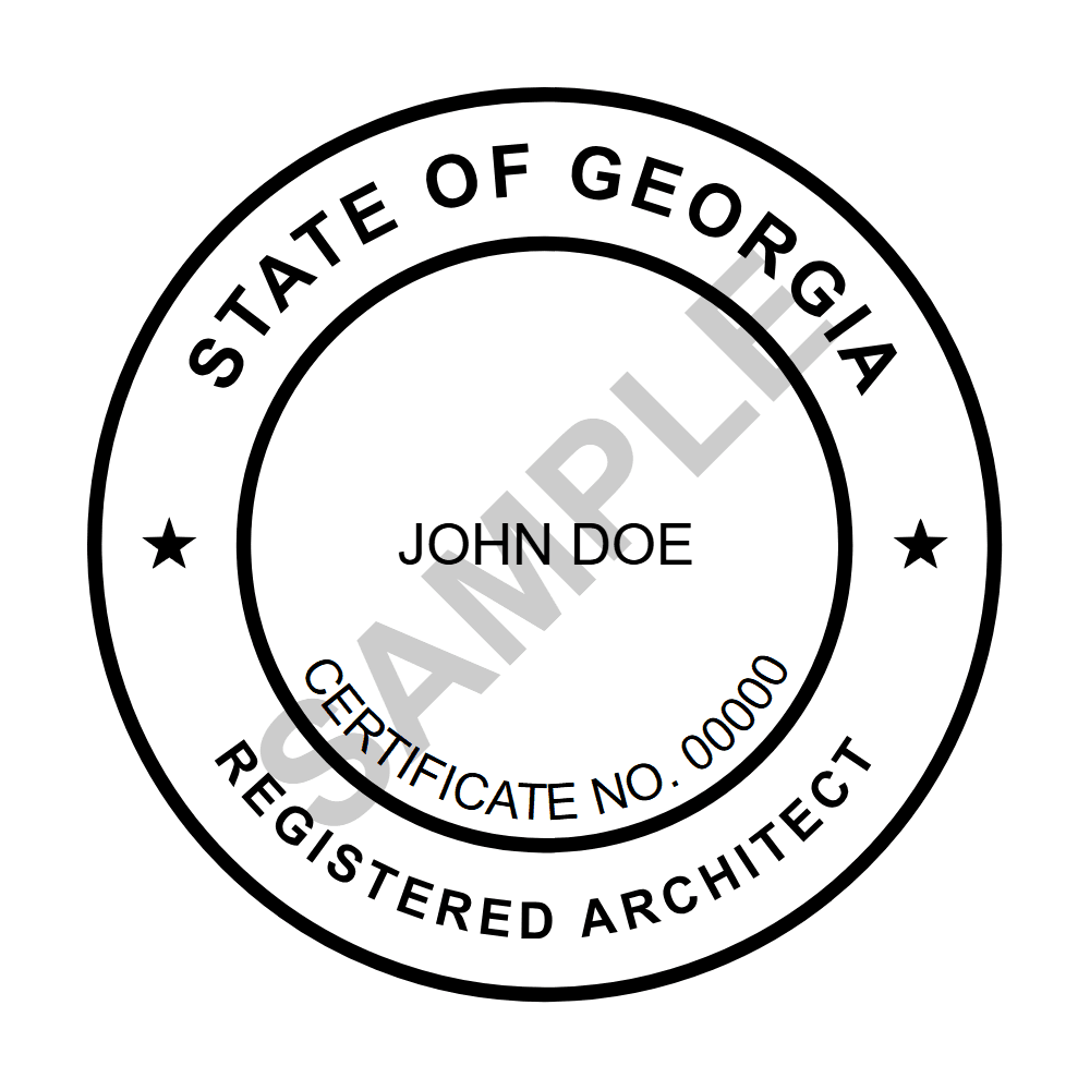 An approved Georgia Architect seal design, shown as a watermarked example