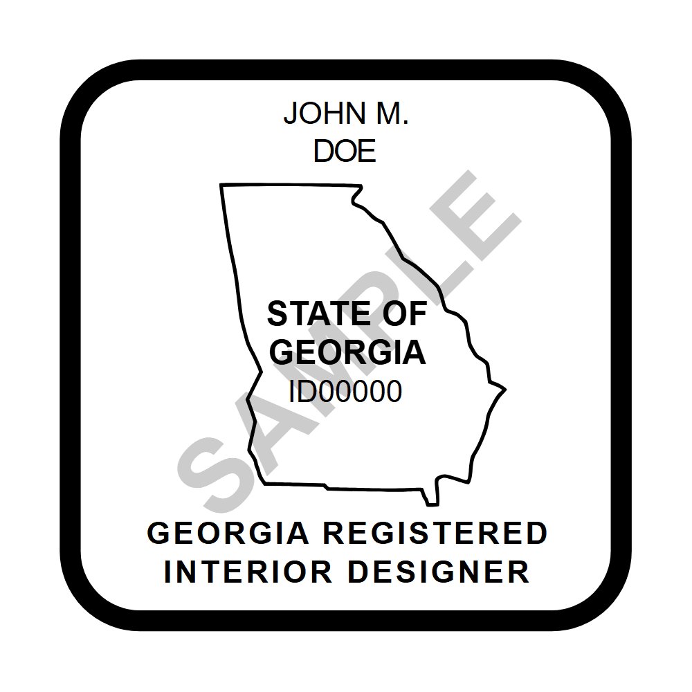 An approved Georgia Interior Designer seal design, shown as a watermarked example