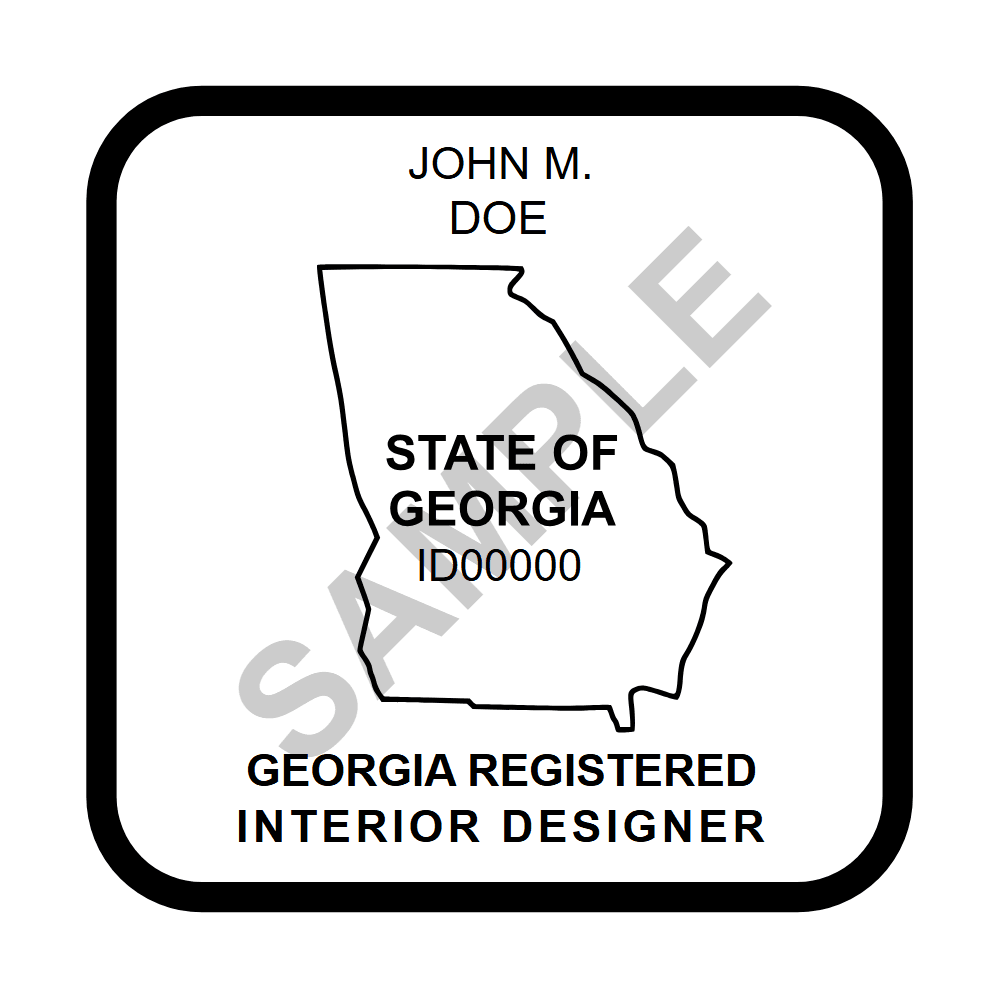 An approved Georgia Interior Designer seal design, shown as a watermarked example