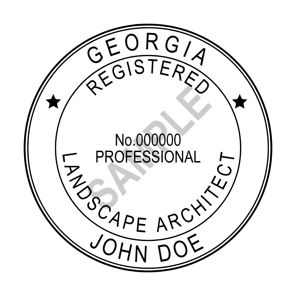 An approved Georgia Landscape Architect seal design, shown as a watermarked example