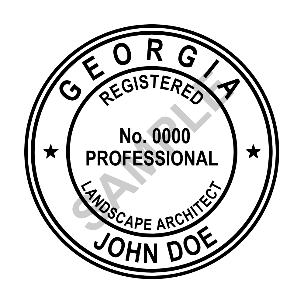 An approved Georgia Landscape Architect seal design, shown as a watermarked example