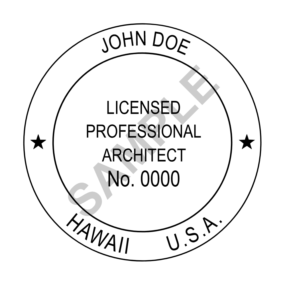 An approved Hawaii Architect seal design, shown as a watermarked example