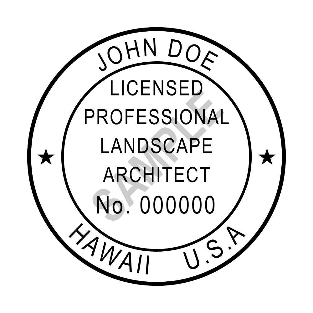 An approved Hawaii Landscape Architect seal design, shown as a watermarked example