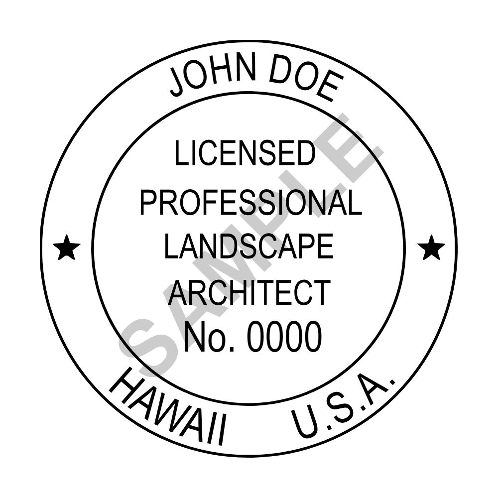 An approved Hawaii Landscape Architect seal design, shown as a watermarked example