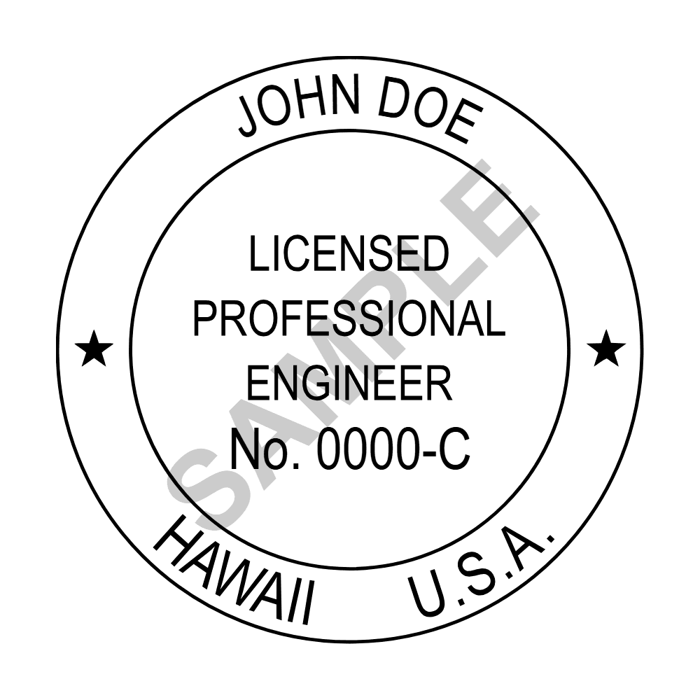 Hawaii PE seal example — an approved Hawaii Engineer seal design, shown as a watermarked sample