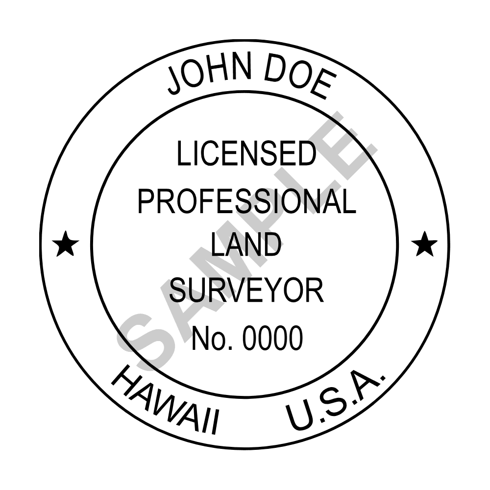 An approved Hawaii Land Surveyor seal design, shown as a watermarked example