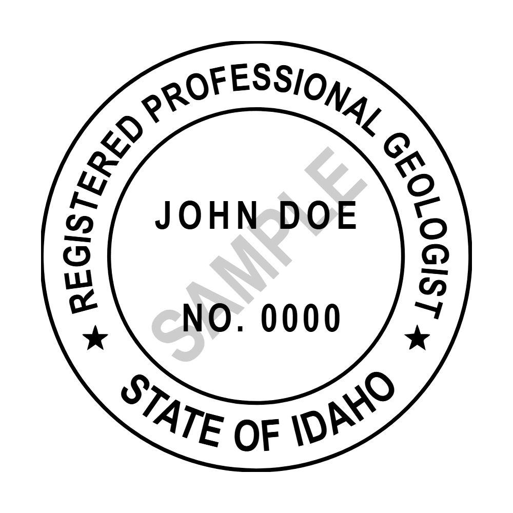 An approved Idaho Geologist seal design, shown as a watermarked example