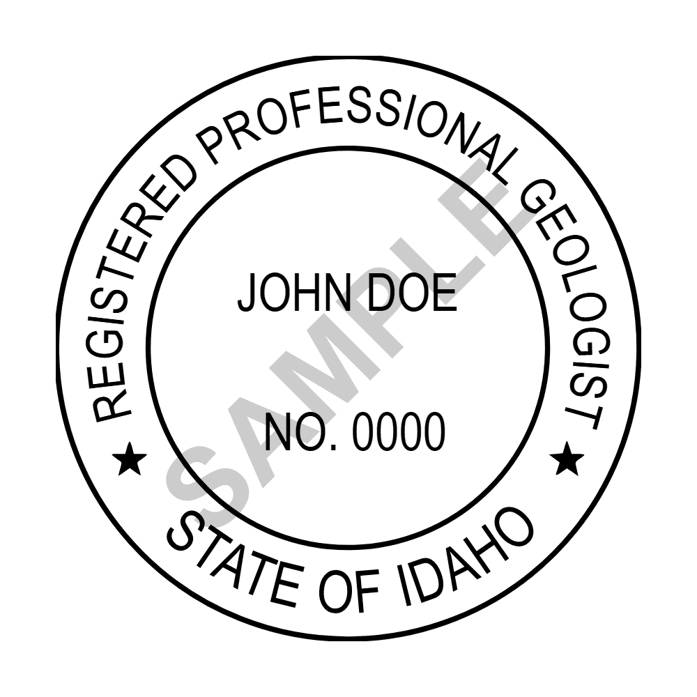 An approved Idaho Geologist seal design, shown as a watermarked example