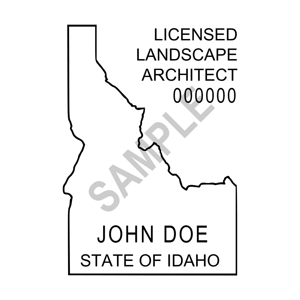 An approved Idaho Landscape Architect seal design, shown as a watermarked example