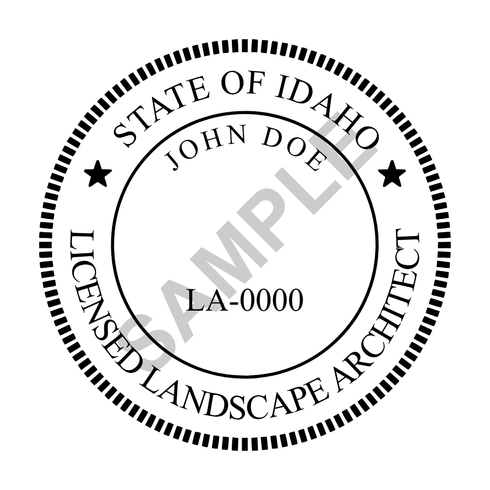 An approved Idaho Landscape Architect seal design, shown as a watermarked example