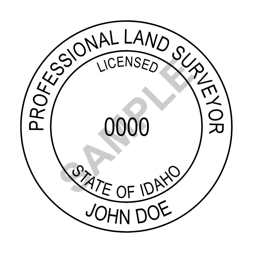 An approved Idaho Land Surveyor seal design, shown as a watermarked example