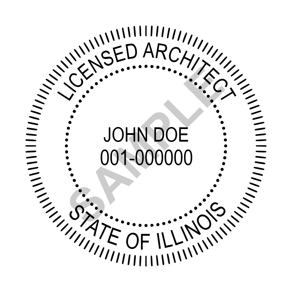 An approved Illinois Architect seal design, shown as a watermarked example