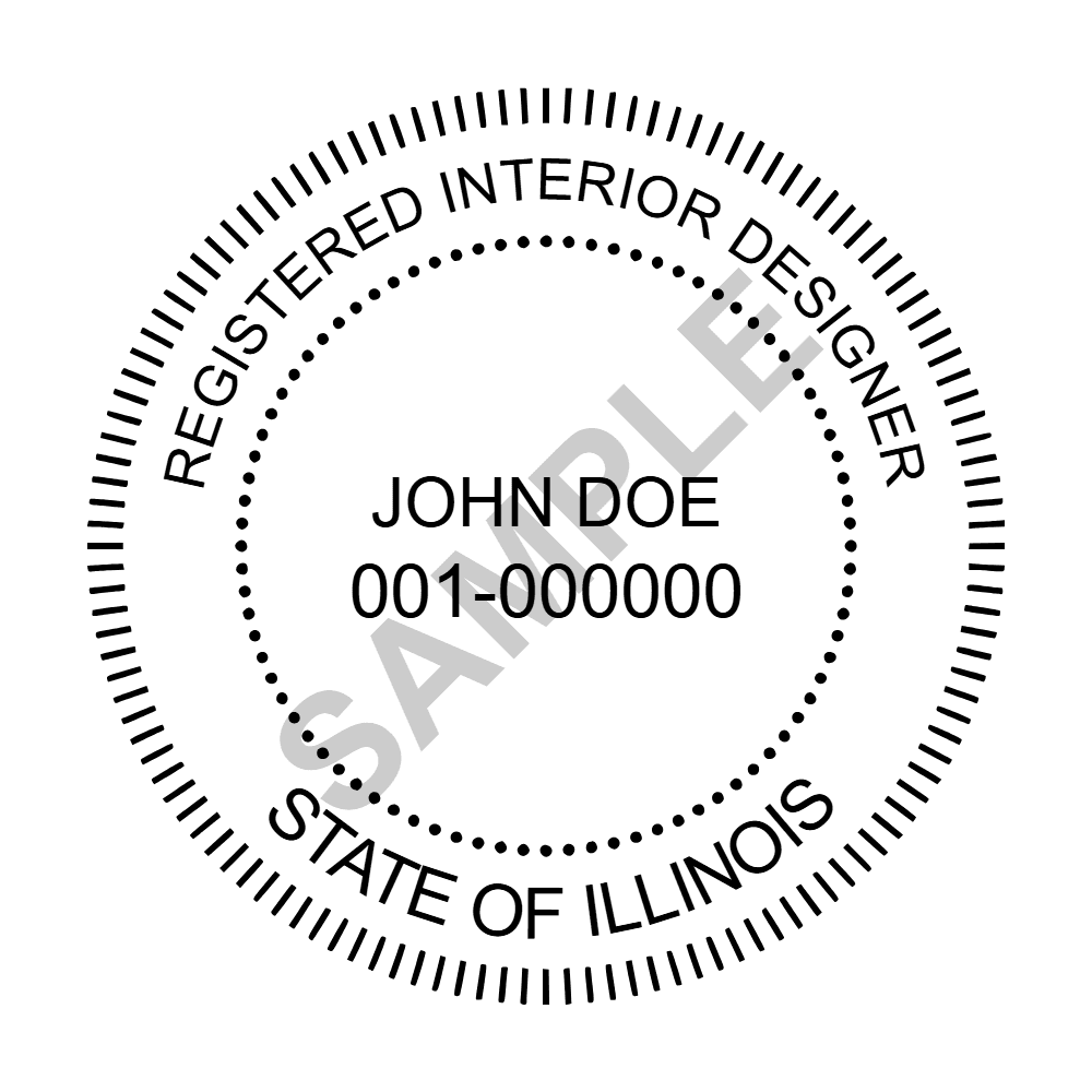An approved Illinois Interior Designer seal design, shown as a watermarked example